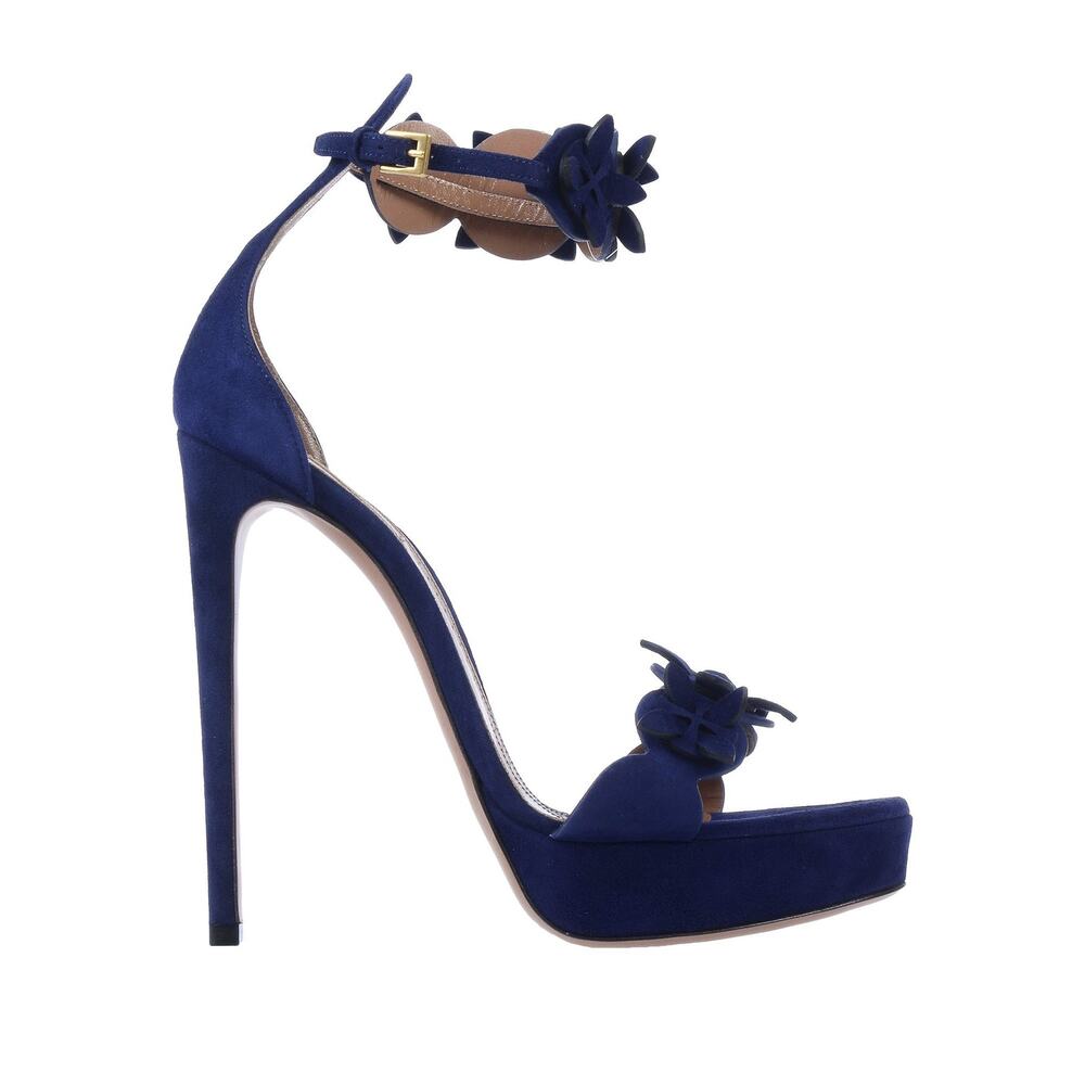 Alaia NEW Blue Suede Floral Ankle Strap Platform Heels Sandals Pumps Size 39